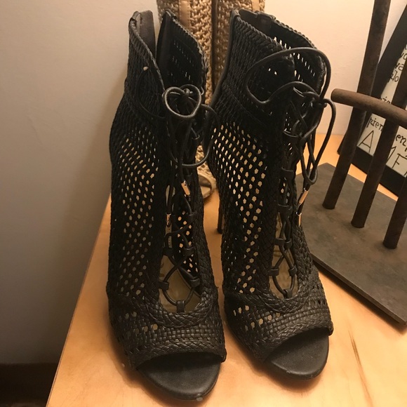 Sam Edelman Perforated Caged Peep Toe Bootie Heels - Picture 4 of 7